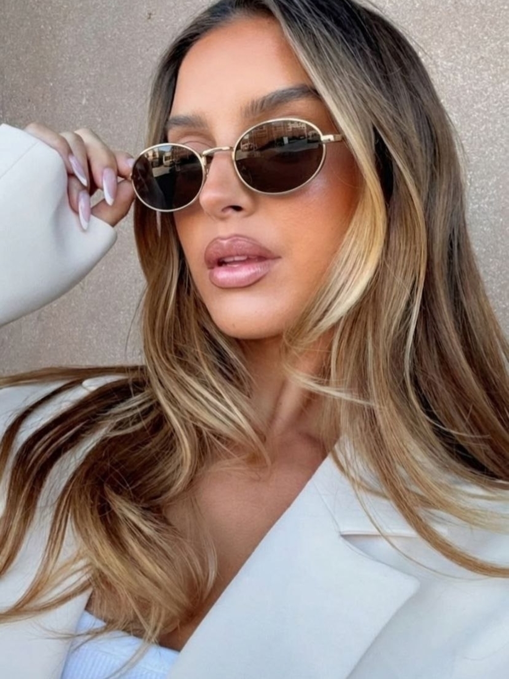 Gold Frame Oval Sunglasses in Brown Lenses